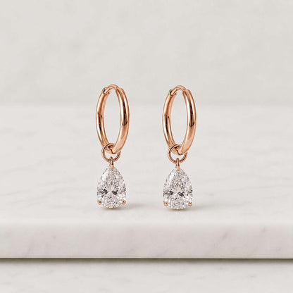 1 CT Pear Cut Hoop Earrings | Lab Grown Diamond Drop Earrings | 14K Gold Huggie Hoops | Dainty Diamond Earrings | Bridal Gift for Her
