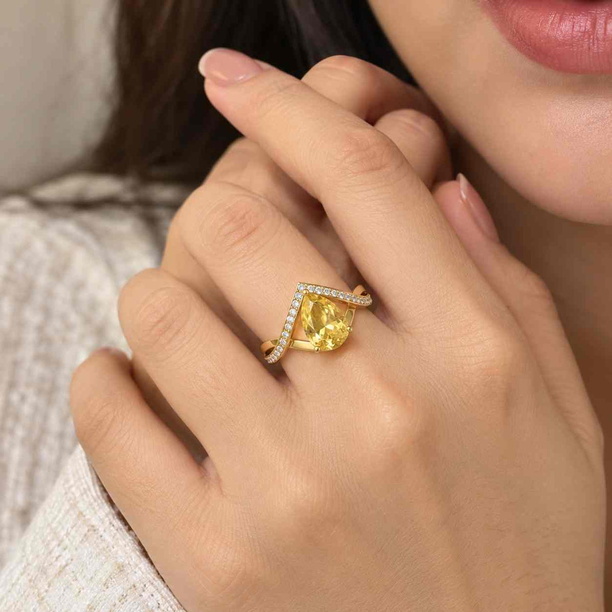 1 ct round cut lab grown diamond engagement ring, diamond unique bypass ring, wedding ring, curved solitaire band, anniversary ring for her

