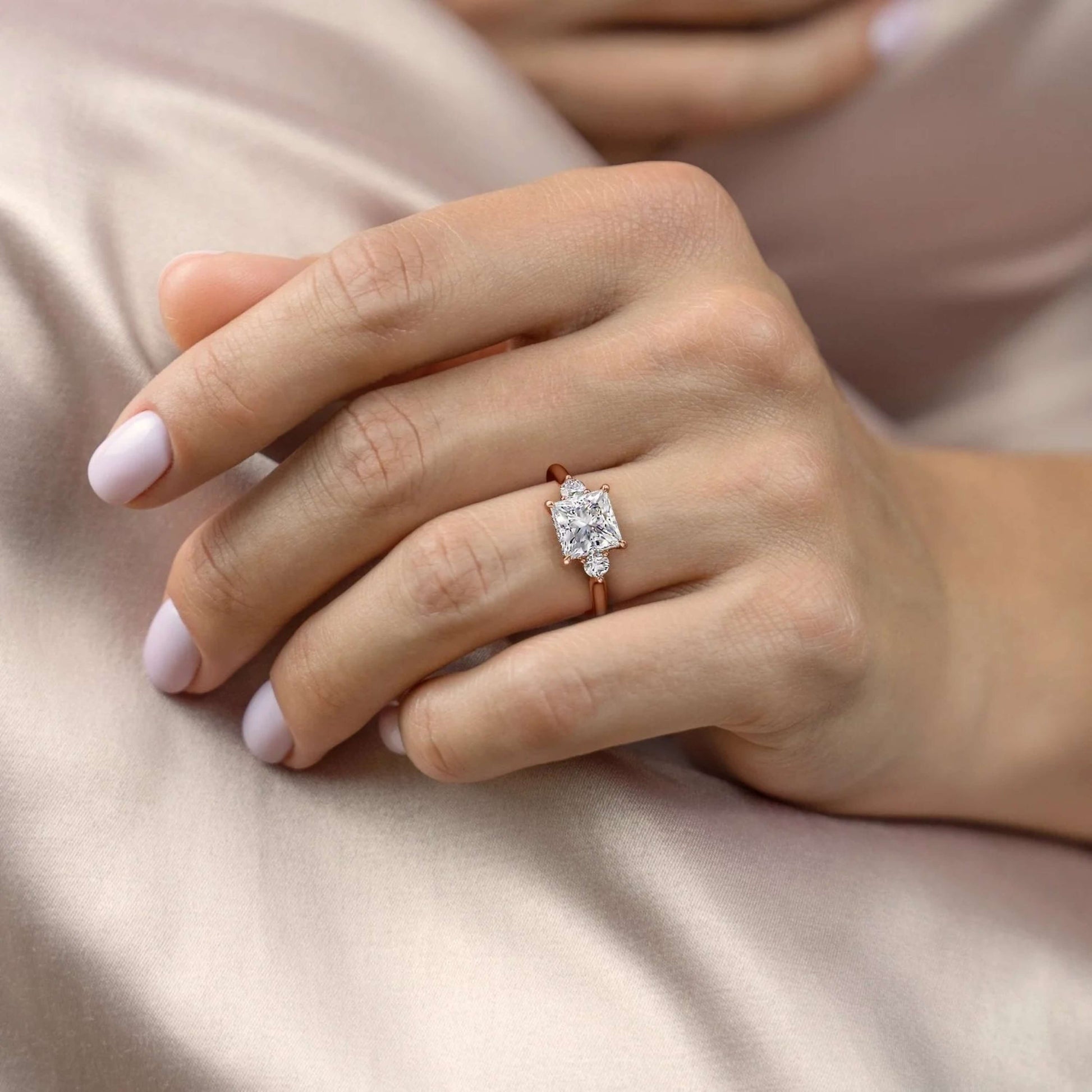 1 CT Three stone Princess cut moissanite engagement ring hidden halo cathedral ring set 