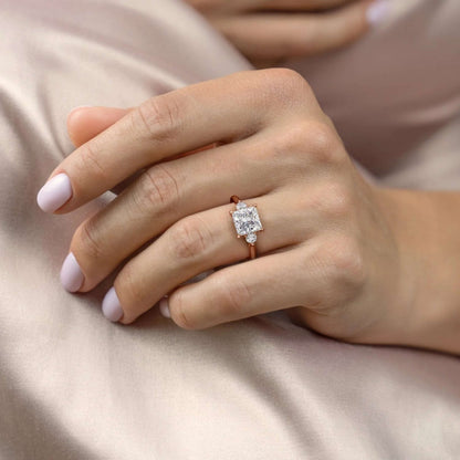 1 CT Three stone Princess cut moissanite engagement ring hidden halo cathedral ring set 