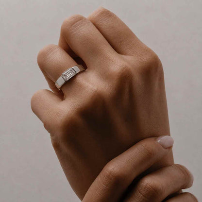 1 Carat Emerald Cut Lab Grown Diamond Men’s Ring, IGI Certified East West Bezel Ring, Yellow Gold Men’s Wedding Band
