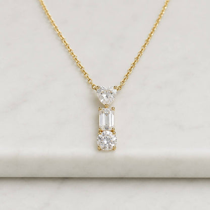 1 Carat Lab Grown Diamond Pendant Necklace 14k Solid Gold Emerald Cut Lab Diamond Necklace D‑VVS1 Bezel Set Solitaire Necklace Gift for Her
