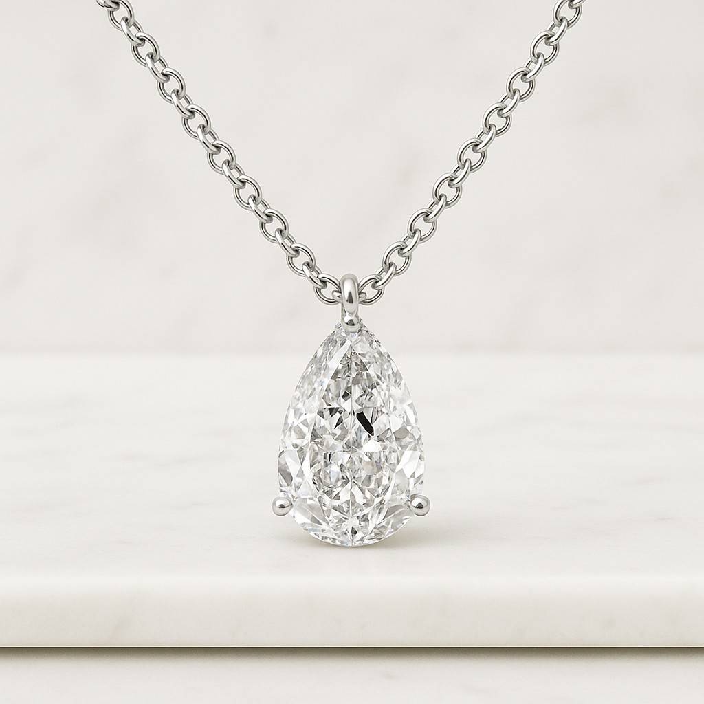 1 Carat Pear Cut Diamond Necklace Lab Grown Diamond Pendant Solitaire Necklace for Women