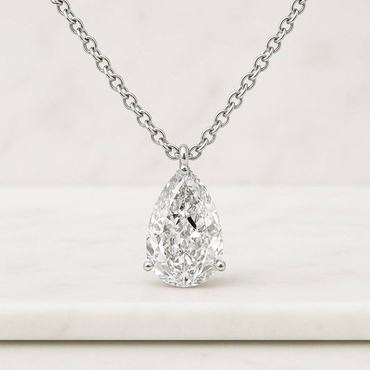 1 Carat Pear Cut Diamond Necklace Lab Grown Diamond Pendant Solitaire Necklace for Women