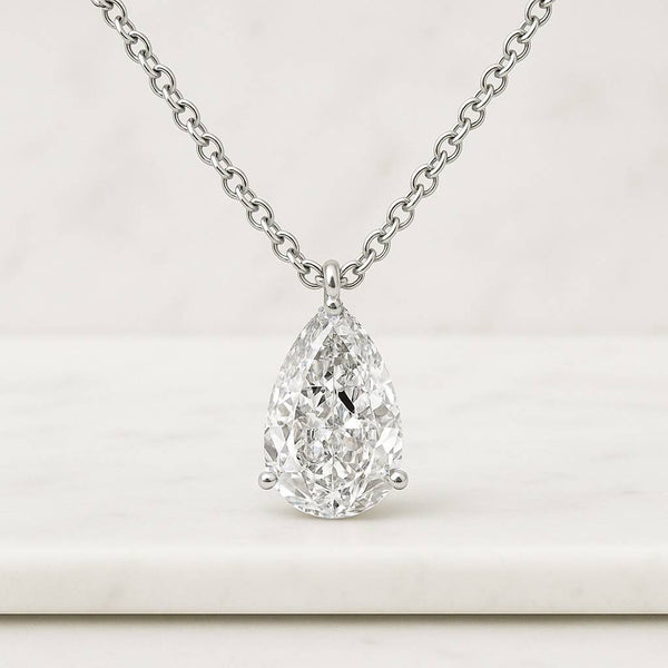 1 Carat Pear Cut Diamond Necklace Lab Grown Diamond Pendant Solitaire Necklace for Women