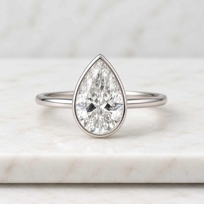1 Carat Pear Cut Lab Diamond Pinky Ring | 5 Prong Solitaire | Teardrop Shape Lab Grown Diamond Ring | Gold Promise Ring | Gift For Her
