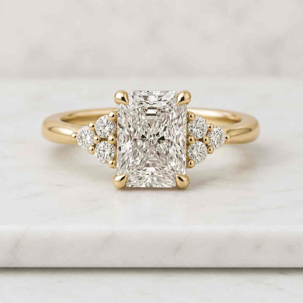 1 Carat Radiant Cut Lab Grown Diamond Engagement Ring, Cluster Diamond Promise Ring, Unique Bridal Ring, Anniversary Gift for Her