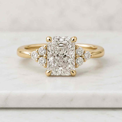1 Carat Radiant Cut Lab Grown Diamond Engagement Ring, Cluster Diamond Promise Ring, Unique Bridal Ring, Anniversary Gift for Her