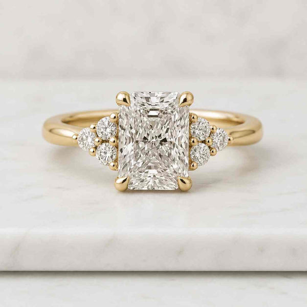 1 Carat Radiant Cut Lab Grown Diamond Engagement Ring, Cluster Diamond Promise Ring, Unique Bridal Ring, Anniversary Gift for Her