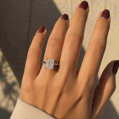 1 Carat Radiant Cut Ring • Rectangular Lab Diamond Engagement • Hidden Halo Solitaire • 14K Solid Gold • Proposal Ring