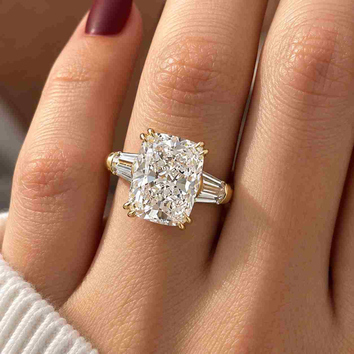 1 Ct Cushion Cut Moissanite Engagement Ring, 14K Gold Three Stone Wedding, Anniversary Gift, Trinity Promise
