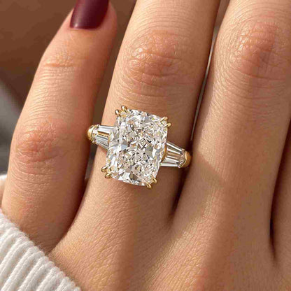 1 Ct Cushion Cut Moissanite Engagement Ring, 14K Gold Three Stone Wedding, Anniversary Gift, Trinity Promise
