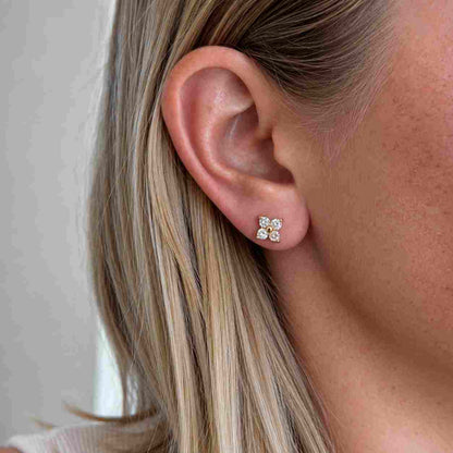 1ct. Diamond Earrings Vintage 10k Yellow Gold Cluster Diamonds 8mm Round Screw on Backs
