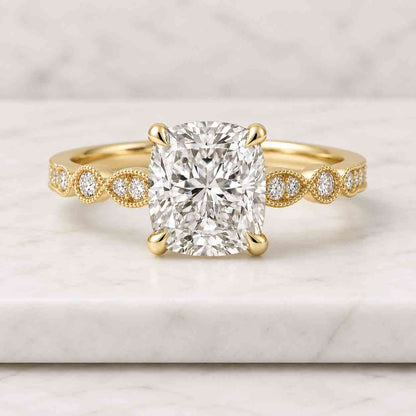 2-CT Three Stone Cushion Cut CVD Diamond Engagement Ring Side Stone Pear Classic Wedding Anniversary Gift IGI Certified Bridal Trilogy Ring