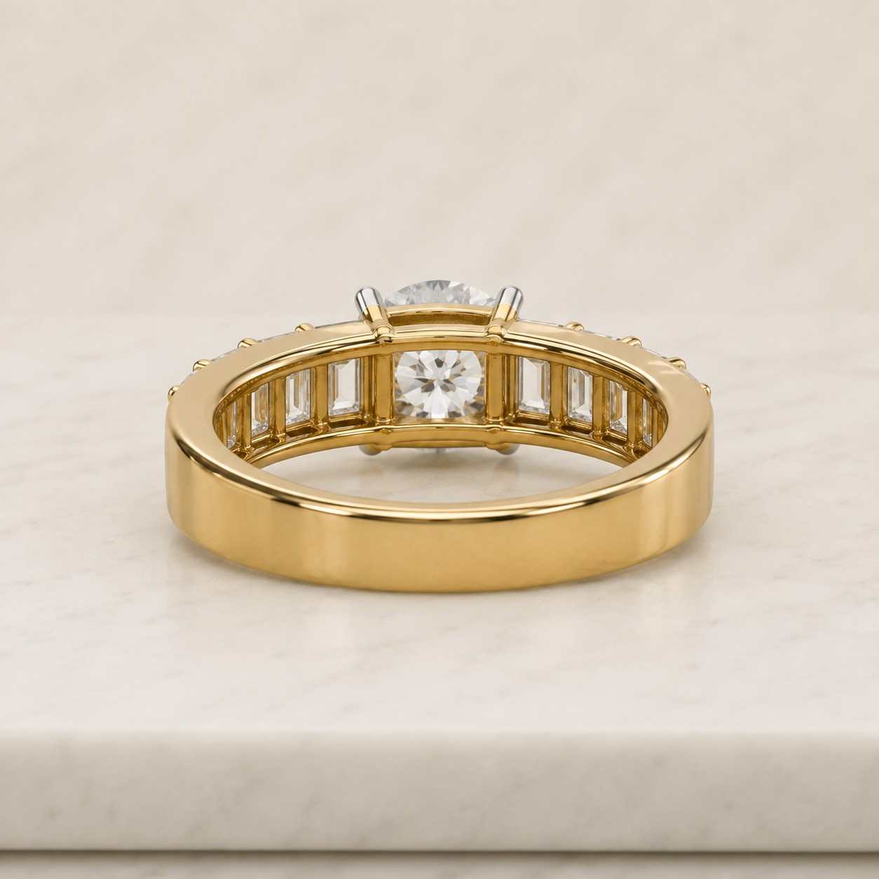 2-ct classic brilliant-cut round lab-grown diamond engagement ring, e/vs1; igi-certified, featuring a diamond band with pave-set diamonds.
