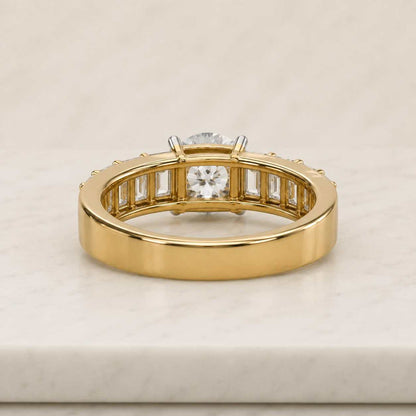 2-ct classic brilliant-cut round lab-grown diamond engagement ring, E/VS1; IGI-certified, featuring a diamond band with pave-set diamonds.
