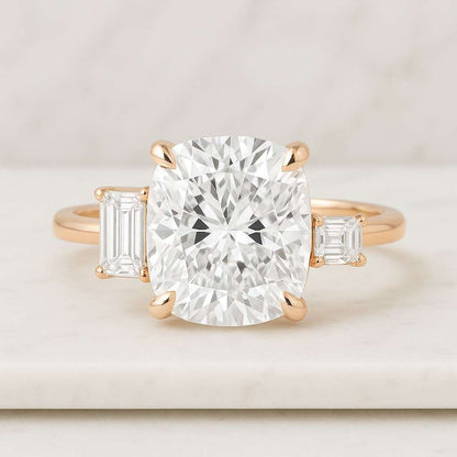 2.00Ct Cushion Cut Lab-Grown Diamond or Moissanite Engagement Ring 14K Solid-Gold  Cushion Round Accent Ring
