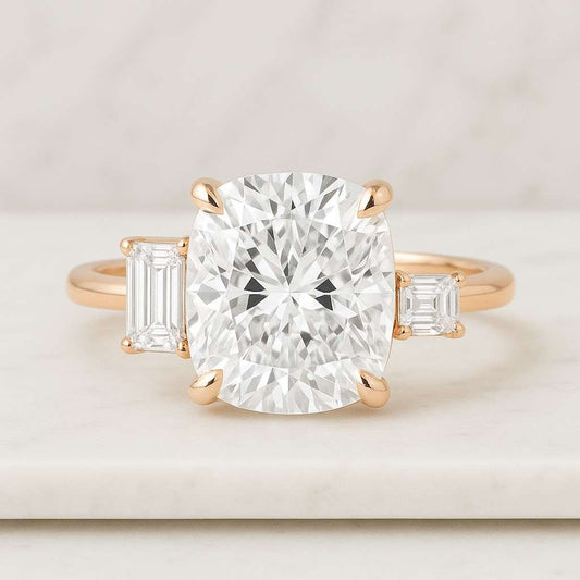 2.00Ct Cushion Cut Lab-Grown Diamond or Moissanite Engagement Ring 14K Solid-Gold  Cushion Round Accent Ring