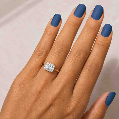 2.00Ct East-West Radiant Cut Lab-Grown Diamond or Moissanite Engagement Ring, Hidden Halo, 14K Gold