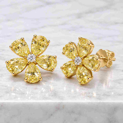 2.00Ct Floral Studs Lab Grown Pear Shaped Cluster Diamond Earrings, Engage Bridal Stud Earrings 14k, Wedding Earrings, Gift for Her
