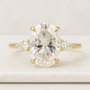 10K Solid Yellow Gold Oval Cut Moissanite Three Stone Engagement Ring