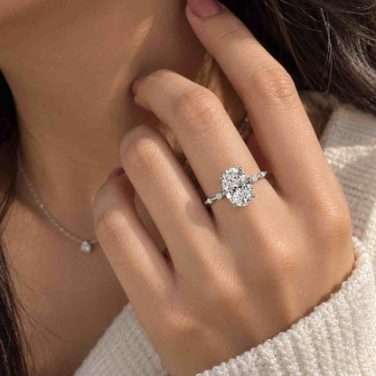 2.00Ct Oval Lab-Grown Diamond or Moissanite Engagement Ring, Trilogy Round & Pear Side Stones Ring
