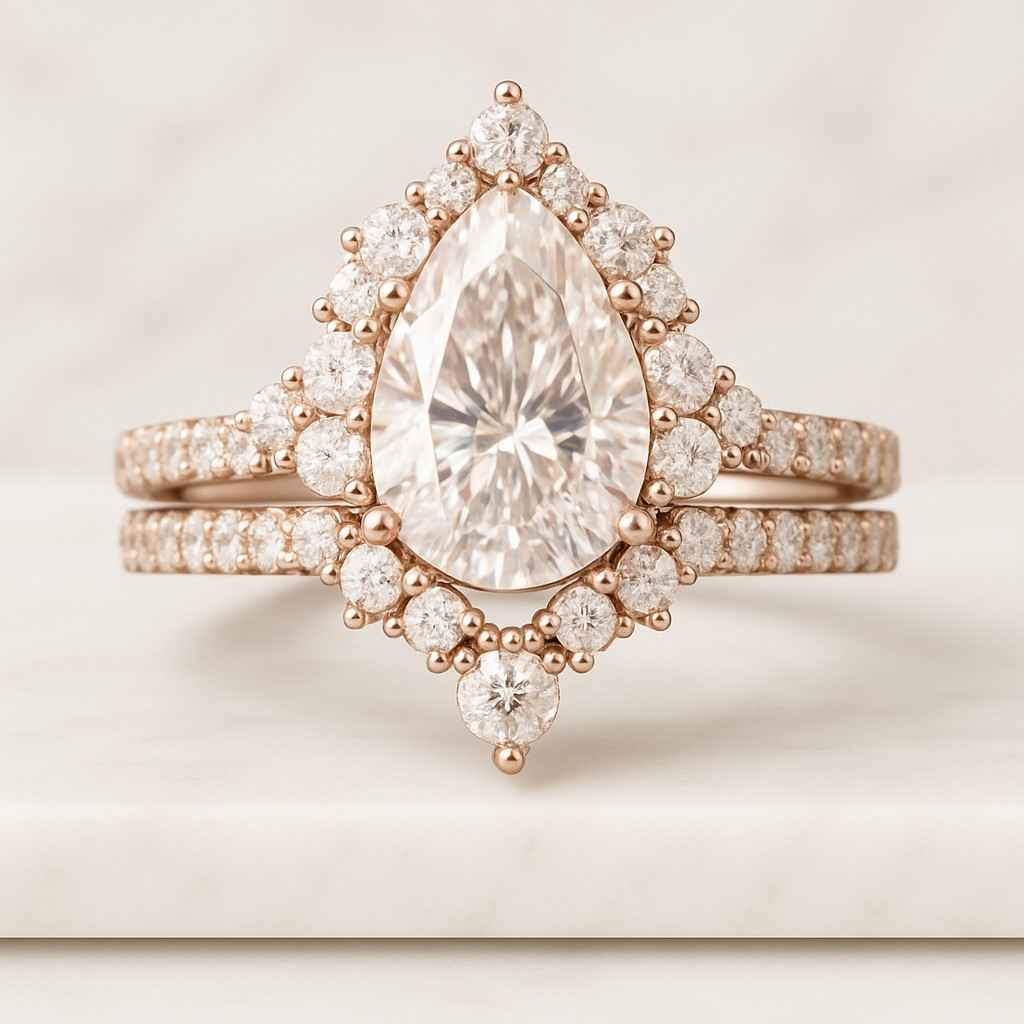 2.00Ct Pear Cut Lab Grown Diamond or Moissanite Engagement Ring 14K Solid Gold  Marquise Round Accent Ring