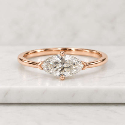 2.00 CT Marquise Lab Grown Diamond Engagement Ring 14K Gold, Igi Certified EF+ Color VS+ Solitaire Hidden Halo Ring, Bridal Jewelry Gift
