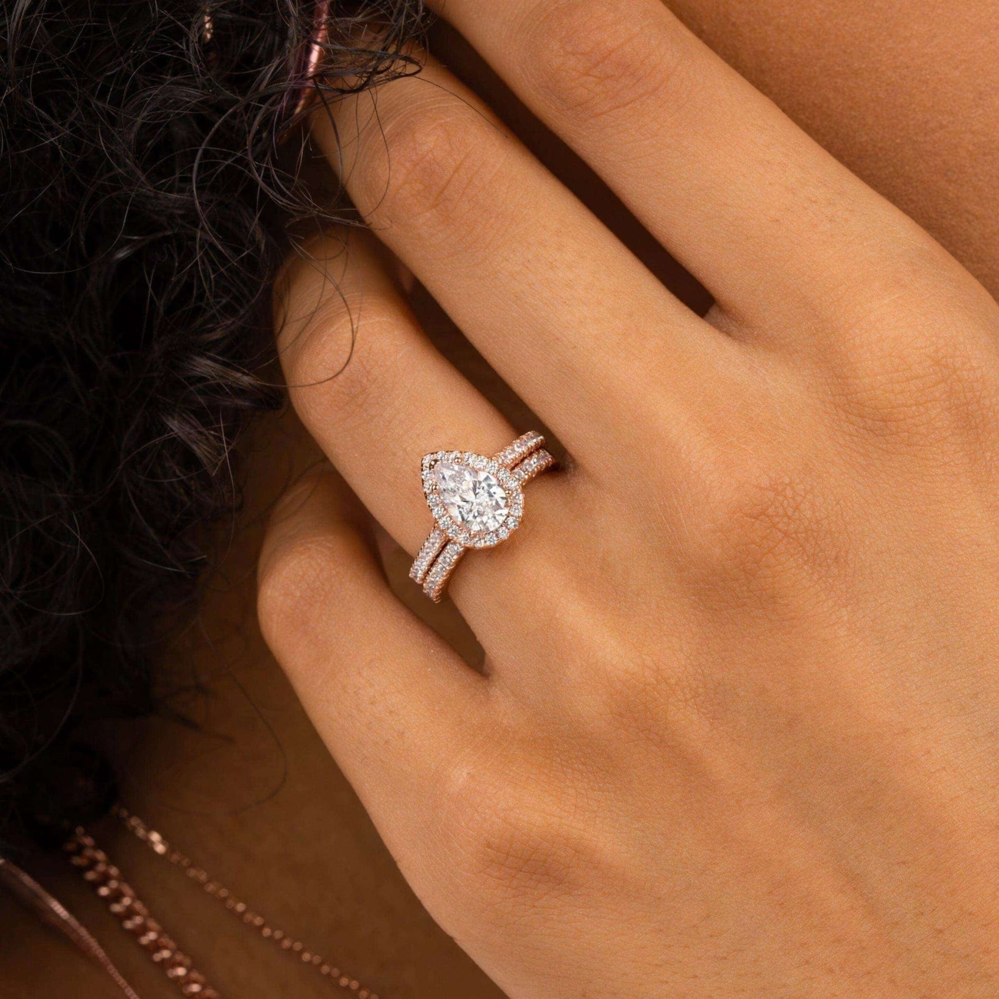 2.00 CT Pear Cut Lab Grown Diamond Bridal Set Engagement Ring