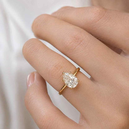 2.00 CT Pear Lab-Grown Diamond Solitaire Ring, 14K Yellow Gold Euro Shank Engagement Ring