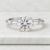 Round and Baguette Lab-Grown Diamond Three Stone Ring in 14k Rose Gold