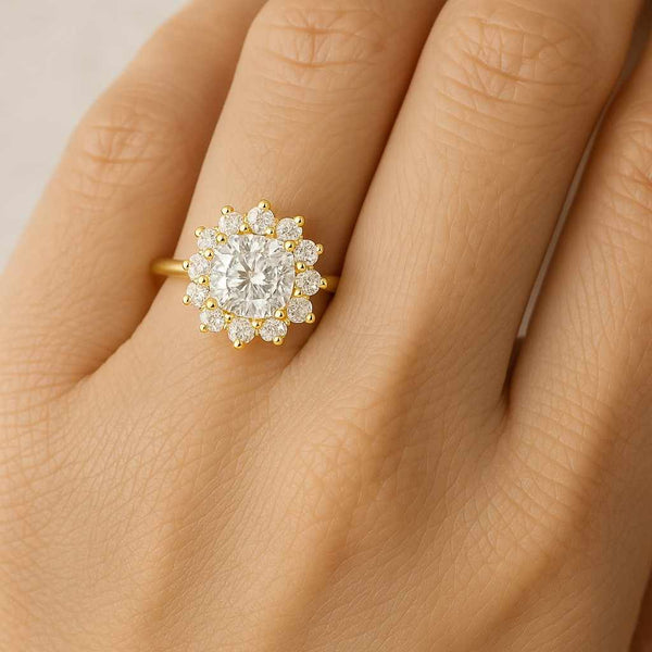 2.00 Carat Cushion Cut Lab Diamond Halo Accent Ring, Claw Prong Set Eco Friendly Diamond Promise Ring, 14K White Gold Diamond Ring For Love