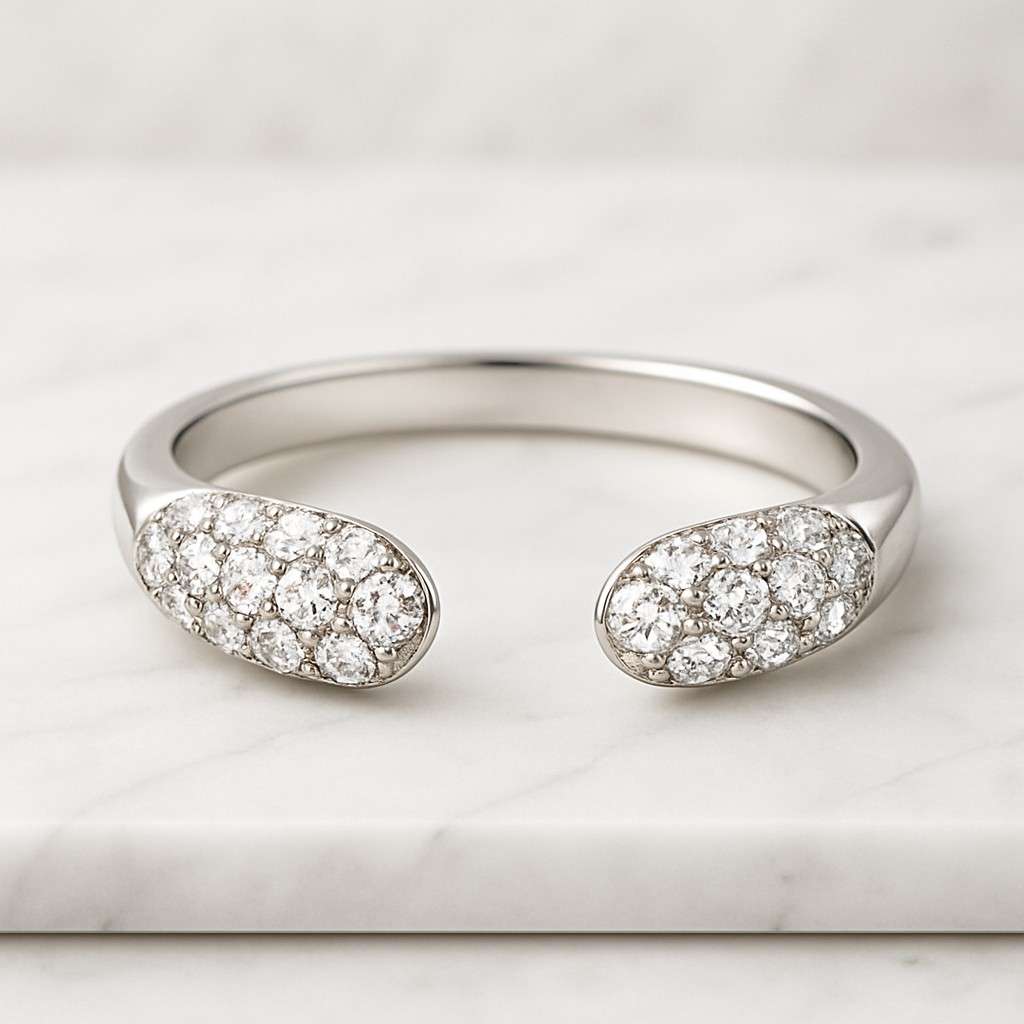 2.00 MM Round Cut CVD Diamond Open Cuff Ring Pave Set Lab Grown Diamond Dainty Wedding Band Minimalist Stacking Ring Gift For Her