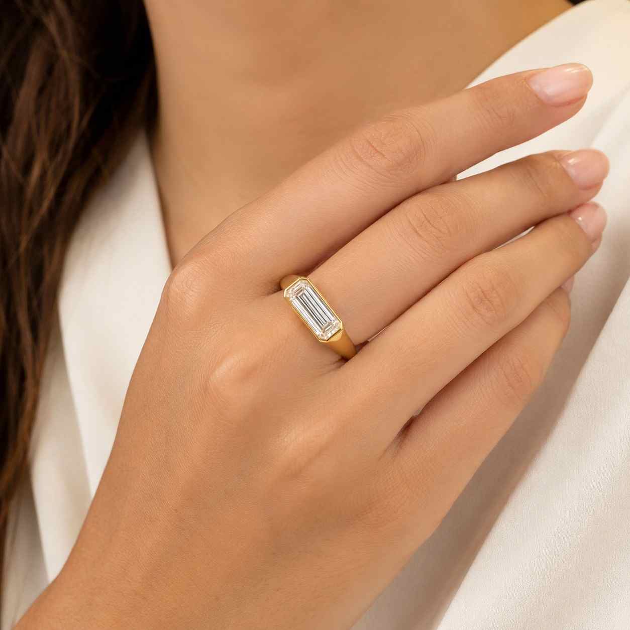 2.00 carat emerald cut lab grown diamond signet ring