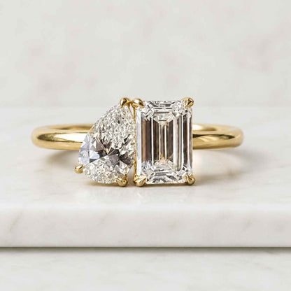 2.00 ct IGI Certified Toi Et Moi Lab grown Diamond Ring, Emerald and Pear Cut, 14K Gold