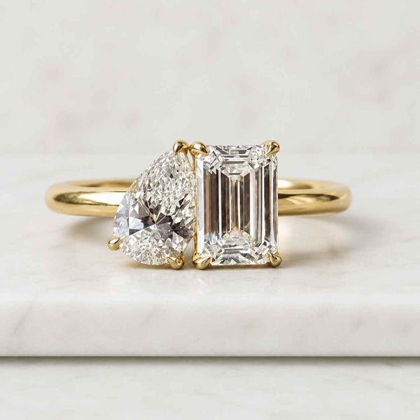 2.00 ct IGI Certified Toi Et Moi Lab grown Diamond Ring, Emerald and Pear Cut, 14K Gold