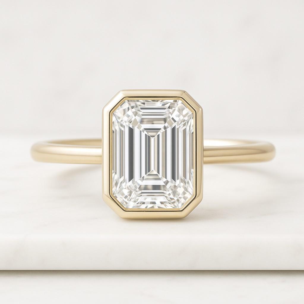 2.00ct Emerald Lab Grown Diamond Bezel Set Engagement Ring Basket Style IGI Certified