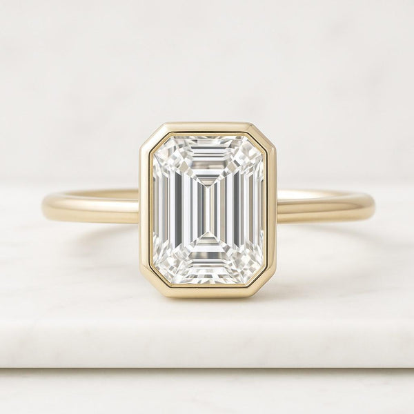 2.00ct Emerald Lab Grown Diamond Bezel Set Engagement Ring Basket Style IGI Certified