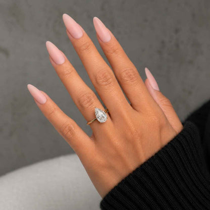 2.00ct Pear Cut Lab Grown Diamond Ring, Solitaire Engagement Ring, Hidden Halo Pear Diamond Ring, Gold Promise Ring, Minimalist Ring, IGI