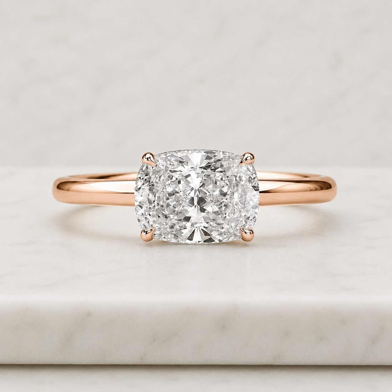 2.05 Carat Lab Grown Diamond Hidden Halo Twisted Band Ring• Cushion Cut Engagement Ring
