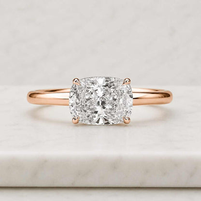 2.05 Carat Lab Grown Diamond Hidden Halo Twisted Band Ring• Cushion Cut Engagement Ring
