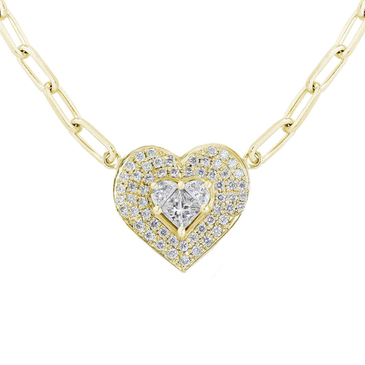 2.06 CT Multi Princess Cut Double Halo Heart Diamond Necklace