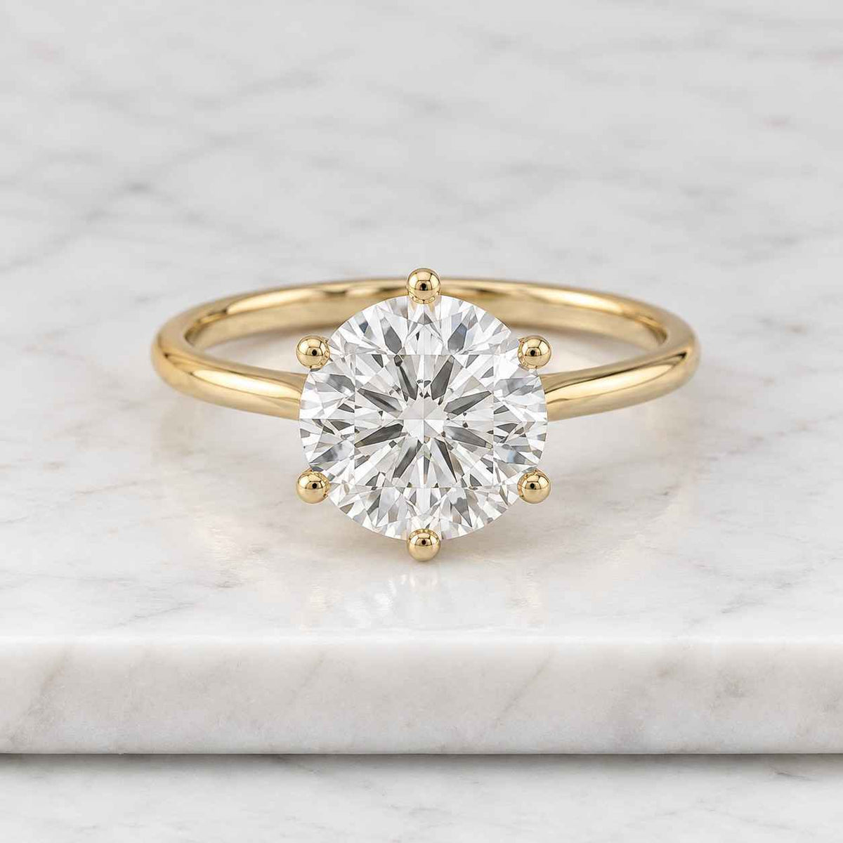 2.0 CT Round Cut Moissanite Engagement Ring, Dainty Classic 6 Prongs Solitaire Ring, Anniversary Ring, 14K Yellow Gold Round Engagement Ring
