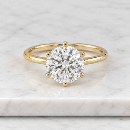 2.0 CT Round Cut Moissanite Engagement Ring, Dainty Classic 6 Prongs Solitaire Ring, Anniversary Ring, 14K Yellow Gold Round Engagement Ring
