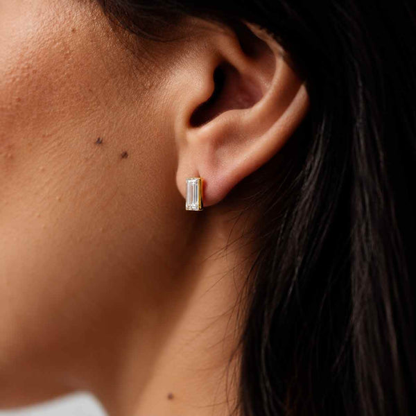 2.0 Carat Lab Diamond Emerald Cut Stud Earrings: Sterling Silver
