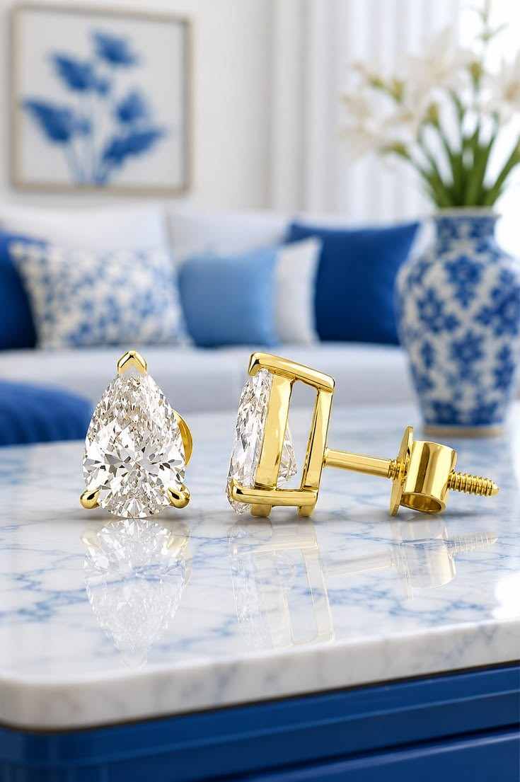 2.0 carat pear cut lab diamond earrings: gold plated sterling silver
