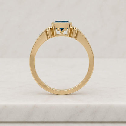 2.0ct Vintage Cushion Cut London Blue Topaz Engagement Ring Solid Gold Leaf Milgrain Filigree Crossover Band Diamond Art Deco Ring Jewelry
