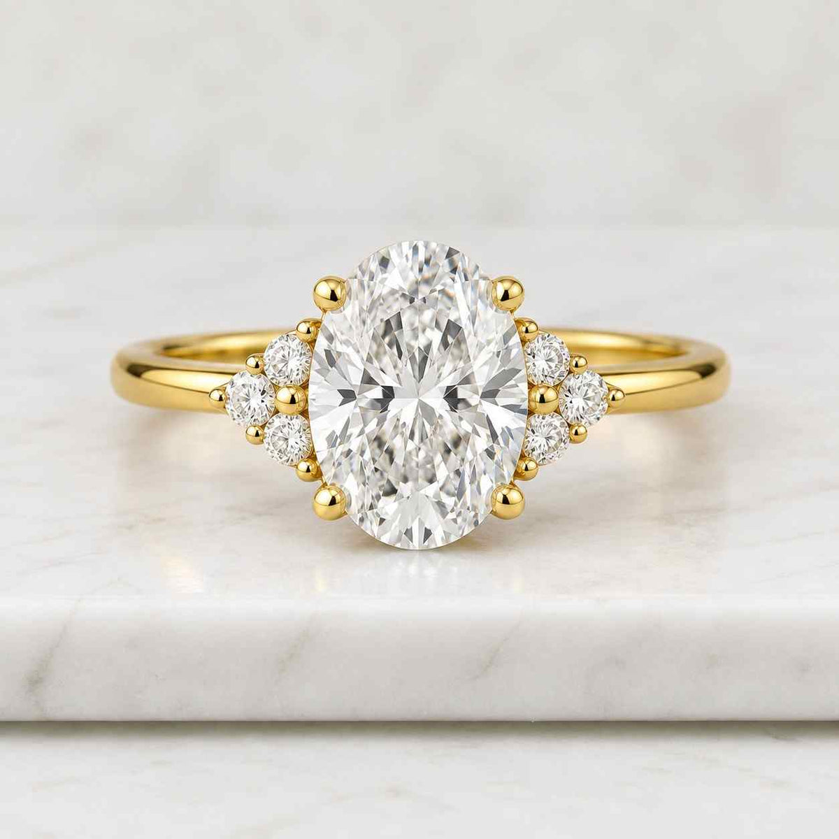 2.16 ctw oval cut lab grown diamond engagement ring  igi certified oval with marquise & round side diamonds