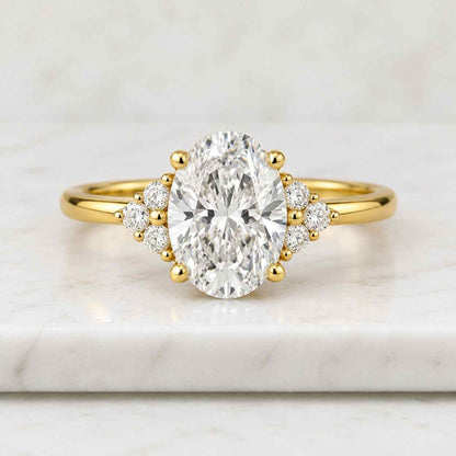 2.16 CTW Oval Cut Lab Grown Diamond Engagement Ring  IGI Certified Oval with Marquise & Round Side Diamonds