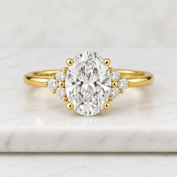 2.16 CTW Oval Cut Lab Grown Diamond Engagement Ring  IGI Certified Oval with Marquise & Round Side Diamonds